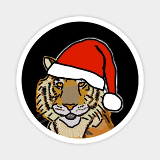 Christmas Tiger Wearing Santa Hat Magnet